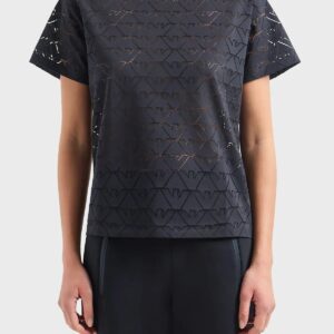 GA WOMAN JERSEY BLACK T-SHIRT ALL OVER EAGLE - Image 1