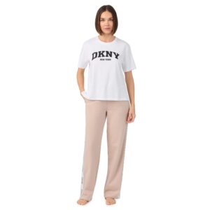 DKNY NEW VERSION NEW YORK TAN TEE & TERRY PANT SET-L - Image 1