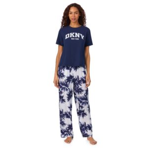 DKNY SUMMER UPGRADES JERSY  TOP& PANT SETWHT & BLUE-XL - Image 1