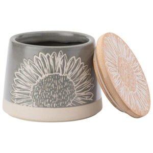 THE ENGLISH TABLE WARE ARTISAN FLOWER YELLOW CANISTER WITH BAMBOO LID - Image 1