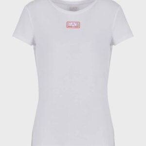 GIORGIO ARMANI WOMAN JERSEY WHITE T-SHIRT WITH PINK LOGO - Image 1
