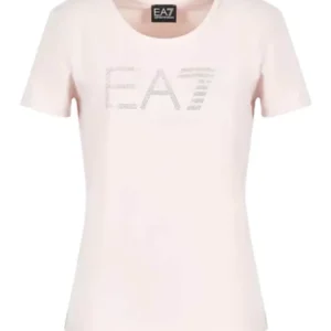 GIORGIO ARMANI WOMAN JERSEY MAUVE CHALK T-SHIRT RHINSTONE-L - Image 1